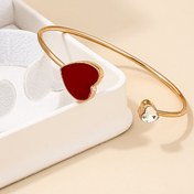 Resim 1 adet/takım Sevgililer Günü Hediyesi Kırmızı Aşk Kalp İşlenmiş Kalp Plastik Rhinestone Ayarlanabilir Kadın Açık Bilezik Tatil Hediyeleri Kadınlar için Tarih Mumlu Şampanya Akşam Yemeği ve Günlük Giyim 