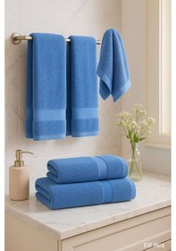 Resim 4 Lü Banyo Havlusu Seti %100 Pamuklu 70x140 Cm Pleasure Mavi-mavi 