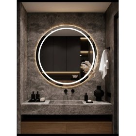 Resim Dnr-Mirror45 cm Günışığı Ledli Kumlamalı Yuvarlak Banyo Aynası Tuvalet Aynası 