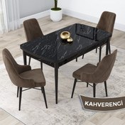 Resim Canisa Concept Lia Serisi Siyah Mermer Desen Açılabilir 80 x 132 cm Yemek Masası Takımı 4 Sandalye 