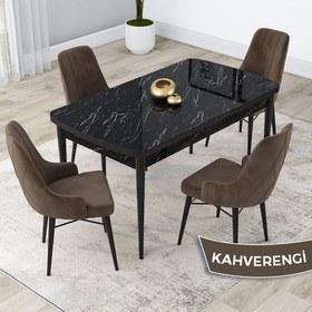 Resim Canisa Concept Lia Serisi Siyah Mermer Desen Açılabilir 80 x 132 cm Yemek Masası Takımı 4 Sandalye 