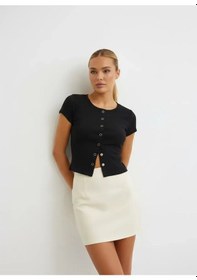 Resim Park Karon Kadın Bisiklet Yaka Çıt Çıt Kapama Slim Fit Viscon Bluz 26038 Siyah 