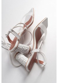 Resim Luvi Shoes Tanya Beyaz Cilt Şeffaf Bantlı Bağcıklı Kadın Topuklu Sandalet Beyaz 