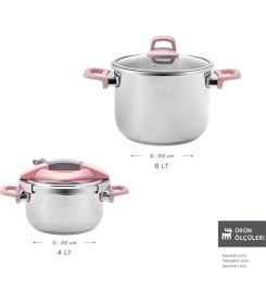 Resim AyrStore Perfect Pink 4+6 L Düdüklü Tencere Seti, Pembe 