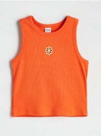 Resim LC Waikiki NEVAVM Farkıyla LCW Kids Turuncu oval Yaka Çiçekli Kız Çocuk Crop Atlet - S5L206Z4-GSZ 