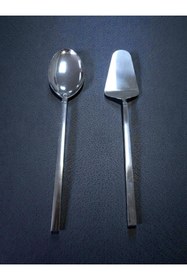 Resim Umut 2 Parça Paslanmaz Çelik 30 Cm Kaşık Spatula Servis Seti Servis Takımı 