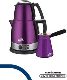 Resim GoldMaster Keyf-i Şahane Paslanmaz Çelik Çay ve Elektrikli Cezve Kahve Makinesi Mor GM-7322P 