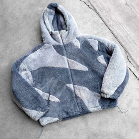 Resim Kaşmir Fermuarlı Peluş Hoodie - Mavi / L 