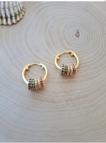 Resim Dali Shop Renkli Zirkon Halka Küpe Altın 