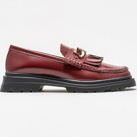 Resim Elle Bordo Deri Kadın Loafer 