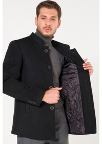 Resim Erkek Slim Fit Hakim Yaka Siyah Kısa Kaşe Kaban-Siyah 