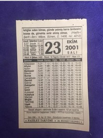 Resim 23 Ekim 2001 Takvim Yaprağı - Nostalji Koleksiyonluk Takvim Yaprağı 
