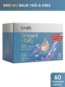 Resim Omega 3 + D3k2, Balık Yağı, Epa, Dha, Vitamin D3, Vitamin K2 Mk7 , Vitamin E, 60 Yumuşak Kapsül 