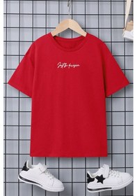 Resim Uyguntarz Çocuk Challange Baskılı Pamuklu Tshirt Kırmızı 