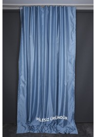 Resim Saten Fonluk Pilesiz Mavi Renk Tek Kanat Fon Perde En 200 Cm Boy 260 Cm 