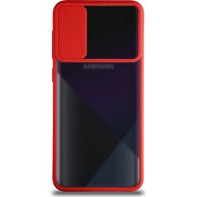 Resim KZY Samsung Galaxy A50S Kapak Lensi Açılır Kapanır Kamera Korumalı Silikon Kılıf Kırmızı 