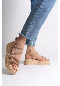 Resim Rıley İnce Tokalı Taşlı Şeritli Ortopedik Taban Kadın Sandalet Tt - Ten Ten 