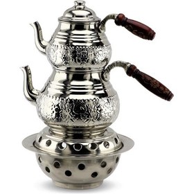 Resim Nikelli Baskı Bakır Çaydanlık 2,8 Lt Ve Sac Isıtıcı Bakır 