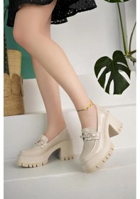 Resim Kadın Metal Toka Detay Loafer Ayakkabı-Bej Rugan-310 Bej 