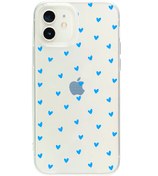 Resim butikcase Iphone 12 Mini Minik Kalpler Mavi Desenli Şeffaf Telefon Kılıfı 