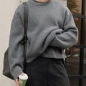 Resim Unisex Oversize Casual Kazak - Yumuşak Esnek Örgü Yuvarlak Yaka Uzun Kollu, Kabartma Detaylı, Tüm Mevsim Rahatlık, Avrupa-Amerika-Japon-Kore Stili, Nötr Tasarım Erkek & Kadın için Konforlu Streetwear, Dokulu Örgü 