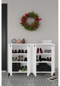 Resim Artemis 4 Kapaklı 3 Raflı Ayakkabılık Beyaz Beyaz 