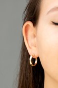 Resim Cenova Jewelry 14 Ayar Altın Kalın Bombeli Halka Küpe 19 Mm 