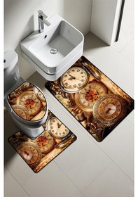 Resim Modern Desenli Dijital Baskı 3 Lü Banyo Paspas Takımı Yıkanabilir Kaymaz Tabanlı Klozet Takımı Klz0063 Renkli 