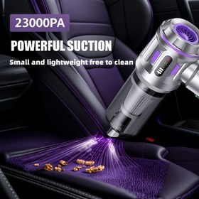 Resim 17000Pa Kablosuz Taşınabilir Araba Mini Vakum Temizleyici Dijital Ekranlı, Şarj Edilebilir Yüksek Emiş Gücü Araba Temizleme Aracı LED Işık, 2000mAh*3 Büyük Kapasiteli Batarya, Üç Hızlı Rüzgar Hızı Ayarı, Farklı Senaryolar İçin Uygun Fırça Başlıkları İle Birlikte Gelir, Arabalar ve Ev Kullanımı İçin Uygun 