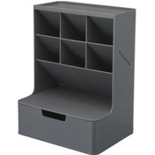 Resim Ganzhoushop Yığınlanabilir Masa Kalem Düzenleyici 6-ızgara Eğimli Kalem Yuvaları Çekmeceli Masa Makyaj Depolama Tutucu Banyo Yatak Odası Lavabo Beyazgri 