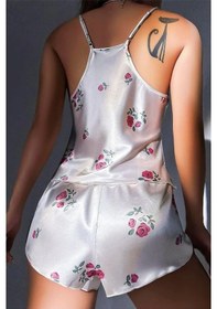Resim Hotflirt Nl 3660 Kadın Beyaz Desenli Saten Şık Şortlu Takım Beyaz 