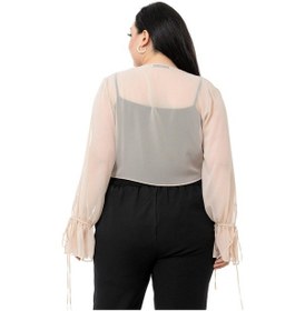 Resim Disentis Büyük Beden Kol Detaylı Önü Bağlamalı Şifon Bej Bolero-bej Bej 