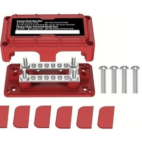 Resim Topnotch Red Heavy-duty 300a Busbar 2 X 1/4 M6 Terminal Stud 12 X 8 M4 Terminal Screw 48v Power Distribution Block Cover For Car Boat Marine Caravan 