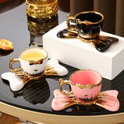 Resim Ev mutfakları, yemek odaları, oturma odaları için 1 set seramik kahve fincanları ve tabaklar, çay, kahve, süt, meyve suyu içmek için uygun, açık hava düğünleri, partiler, hediye verme, doğum günleri için 