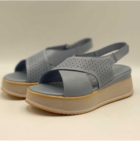 Resim Athena Mavi Deri Dolgu Topuk Sandalet Mavi 