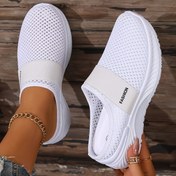 Resim Kadınlar için Beyaz Slip-On Günlük Spor Ayakkabı - Nefes Alabilen Kumaş Üst ve Astar, Kolay Giyim için Elastik Paneller, Hafif PVC Taban - Plaj, Seyahat & Günlük Kullanım için Tüm Sezon Konforu - Genişletilmiş Bedenler Mevcut, Rahat Ayakkabılar, Açık File Tasarım, Esnek Ayakkabı 