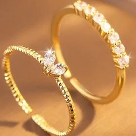 Resim 1 Çift Kalp Şeklinde Açık Halkalar - Parlayan Kübik Zirkonya ile Altın Ton, Günlük Giyim ve Hediye için Şık Minimalist Takı, Sevgililer Günü Aksesuarı, Sevgililer Takı | Şık Takı | Sentetik Taşlı Halkalar 