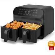 Resim Max Plus XXL 1800 W (4 L+4 L) 8 L Çift Hazneli Smart Airfryer Yağsız Siyah Sıcak Hava Fritözü Groove