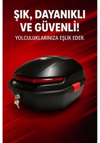 Resim Motosiklet Arka Çanta 33 Litre Siyah Stop Işıklı Sinyalli-2164 