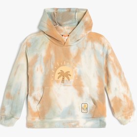 Resim Erkek Bebek Kapşonlu Palmiye Baskılı Uzun Kollu Pamuklu Sweatshirt 