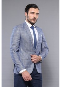 Resim Ekose Sivri Yaka Mavi Ceket Wessi 001 