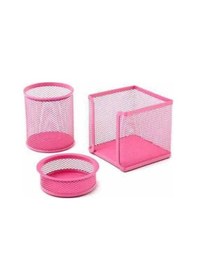 Resim 3 Lü Kalemlik Seti Metal Pembe Perfore +küp Not Kağıdı N11.19959 