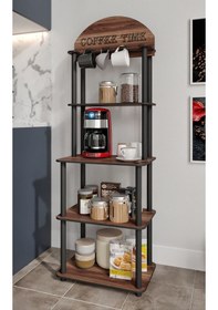 Resim Lungo Dekoratif Kahve Standı Çok Amaçlı Dolap Ceviz Ceviz 