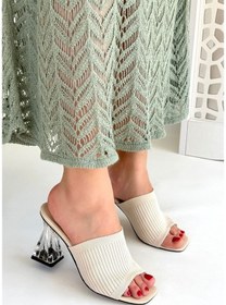 Resim Pabucmarketi Kadın Ten Bej Triko Topuklu Terlik Çok Renkli 