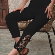 Resim Kadınlar için Yüksek Bel Dantel Detaylı Mid-Calf Capri Pantolon - Esnek Günlük Taytlar, Düz Siyah, Makinede Yıkanabilir, Her Mevsim İçin Uygun & Günlük Kıyafetler, Ev Giyimi, Şık Taytlar, Dayanıklı Yapım, Esnek Taytlar, Moda Severler 