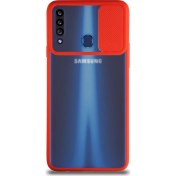 Resim CaseArt Samsung Galaxy A20S Kapak Lensi Açılır Kapanır Kamera Korumalı Silikon Kılıf - Kırmızı 