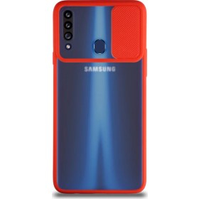 Resim CaseArt Samsung Galaxy A20S Kapak Lensi Açılır Kapanır Kamera Korumalı Silikon Kılıf - Kırmızı 