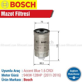 Resim Hyundai Accent Blue 1.6 Crdı Bosch Mazot Filtresi 2011-2016 