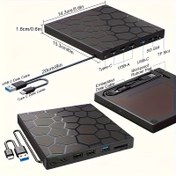 Resim 8'i 1 Arada Ultra İnce Taşınabilir Harici CD/DVD Sürücü için Dizüstü ve Masaüstü Bilgisayarlar - USB 3.0 Yazıcı Oynatıcı, Windows 11/10/8/7, Mac ile Uyumlu, Kaymaz Tasarım | Altıgen Desenli Multimedya Cihazı 