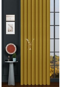 Resim İpek Kadife Fon Perde V-26 Sarı Sarı 